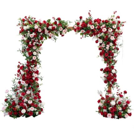 Red White Split Floral Arch Set, 4pcs Artificial Rose Flower for Wedding Entrance Gate Decor